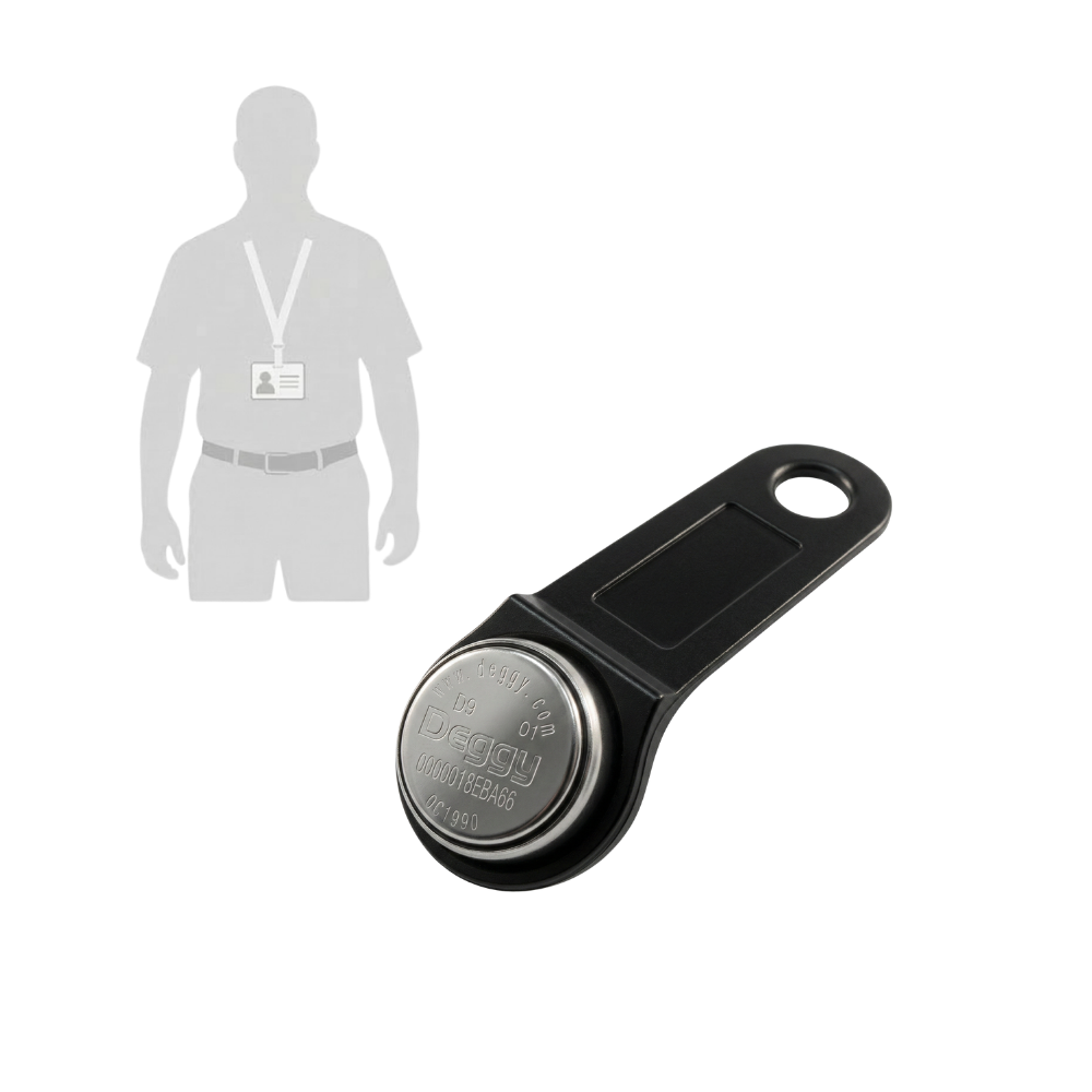 Deggy Key FOB used as a wearable identification tag for guards and employees.