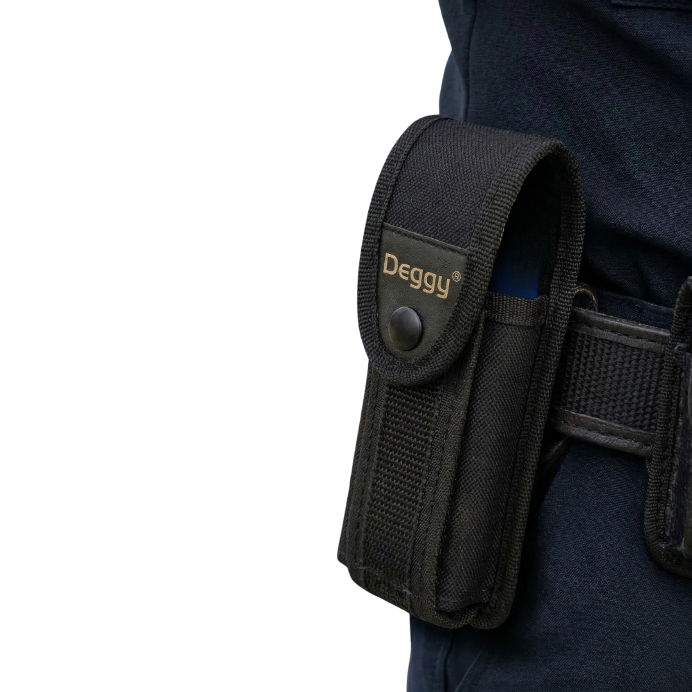 Deggy nylon pen holster attached to belt allowing quick access to the Deggy Steel Pen.